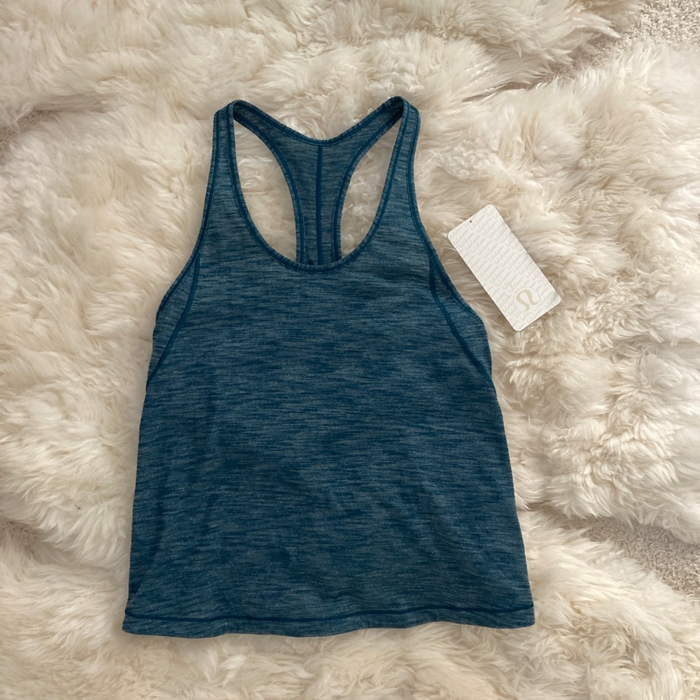 like new lululemon train times tank heathered nile blue size 4